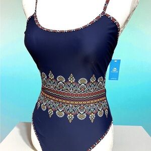 Cupshe Navy Women’s One-Piece Swimsuit with Vibrant Pattern